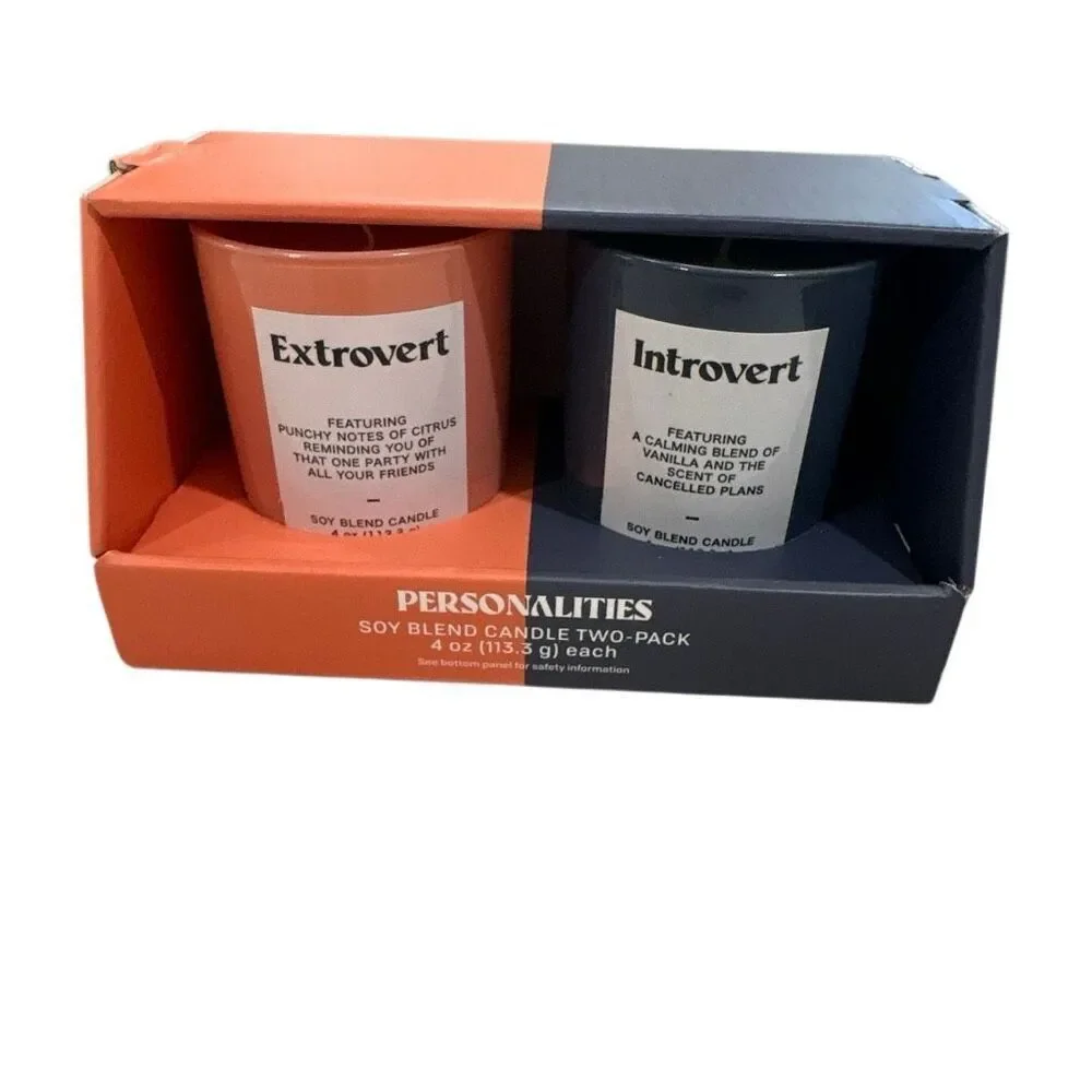 Personality Candles Introvert & Extrovert 2 Scents Soy Blend 4oz ea Gift Set NIB